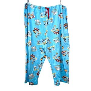 Looney Tunes Pajamas Vintage Sleepwear Bottom Sz 2XL Blue With Waist Lace Detail